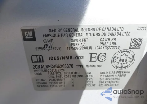 2011 Chevrolet Equinox Ls from USA, damaged, VIN 2CNALBEC4B6363370